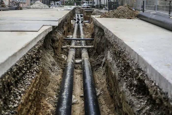 Open utility trench ready for flowable fill