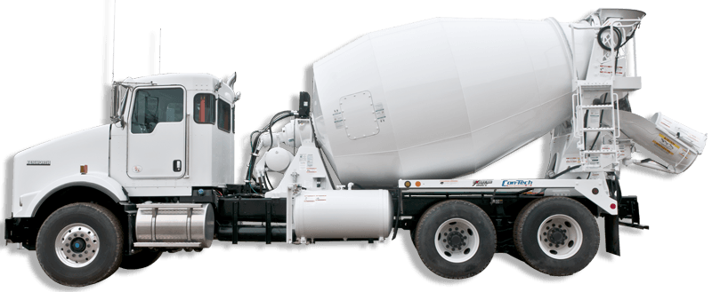 Conventional white ready-mix drum truck