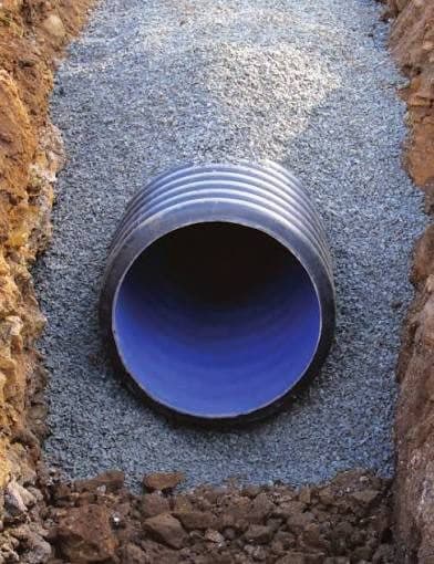 Pipe set on a gravel bedding layer
